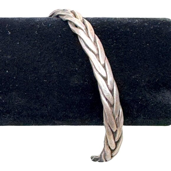 Sterling Silver Braided Old Pawn Cuff Bracelet Size 6.5" Signed Made In Mexico - Picture 1 of 8